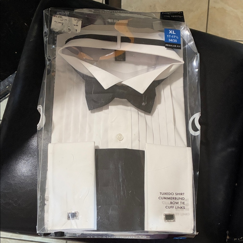 Alexander Julian Colours White Tuxedo Shirt with Black Bow Tie